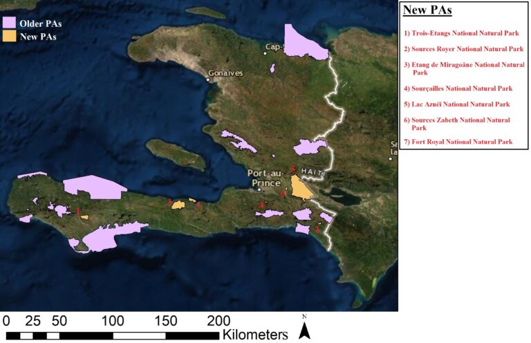 Map of Haiti with protected areas list